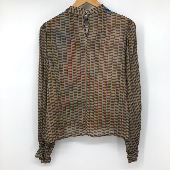 Anthropologie Conditions Apply Multicolor Peasant keyhole balloon sleeve blouse - Picture 4 of 16